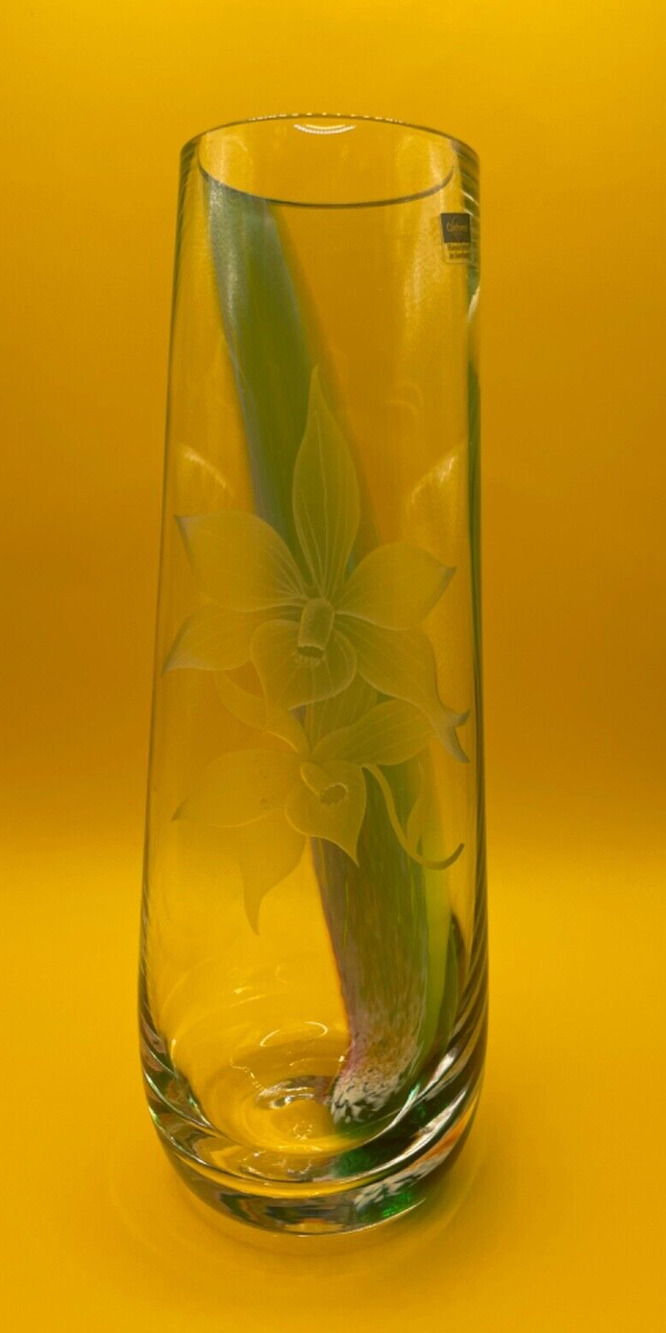 Vintage Handcrafted Caithness 9" Orchid Straight Clear Art Vase Made in Scotland